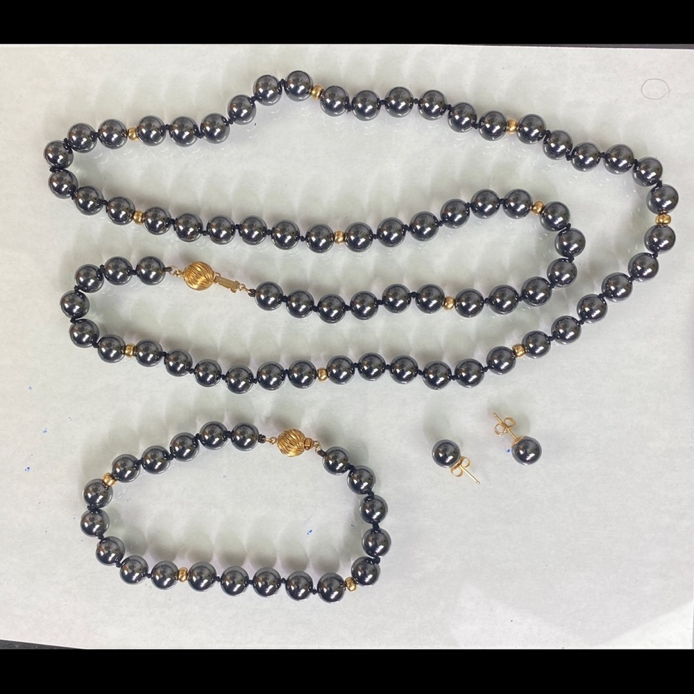 Vintage O.C Tanner 14k gold Black Onyx Bracelet - Necklace - Earrings Set